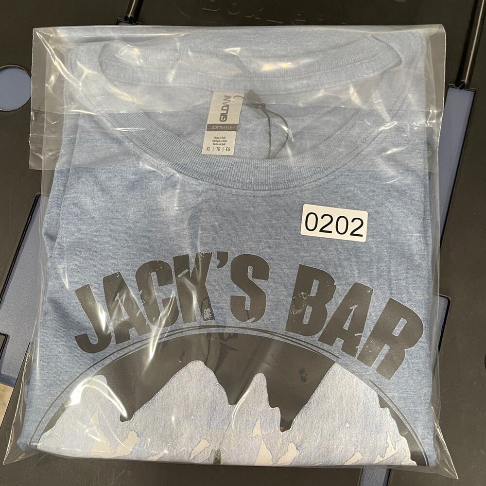 Gildan Graphic Tee XL Heather Blue Softstyle NWT Jack's Bar Virgin River Fishing - Picture 7 of 9